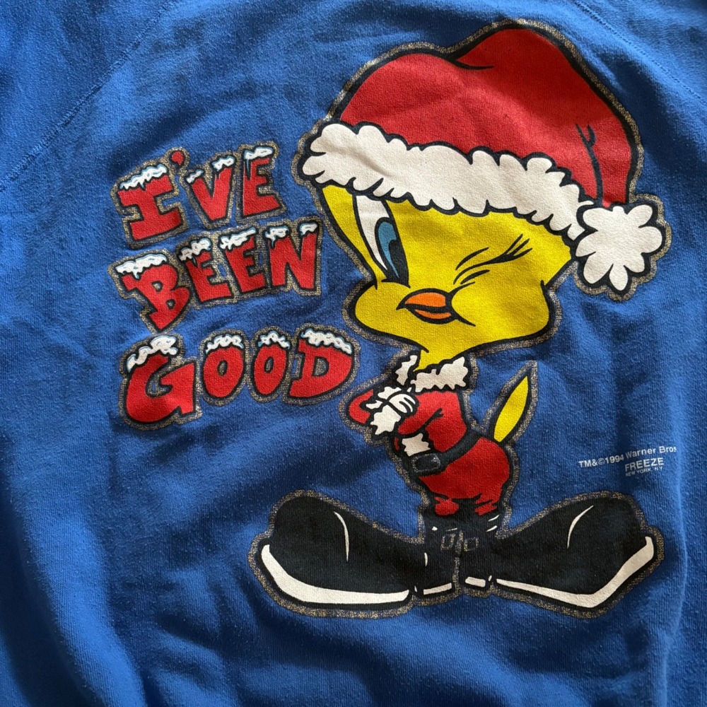 Vintage Tweety Bird Sweatshirt‎ 1994 Warner Bros Christmas 90s Y2K Looney Tunes - Picture 9 of 9